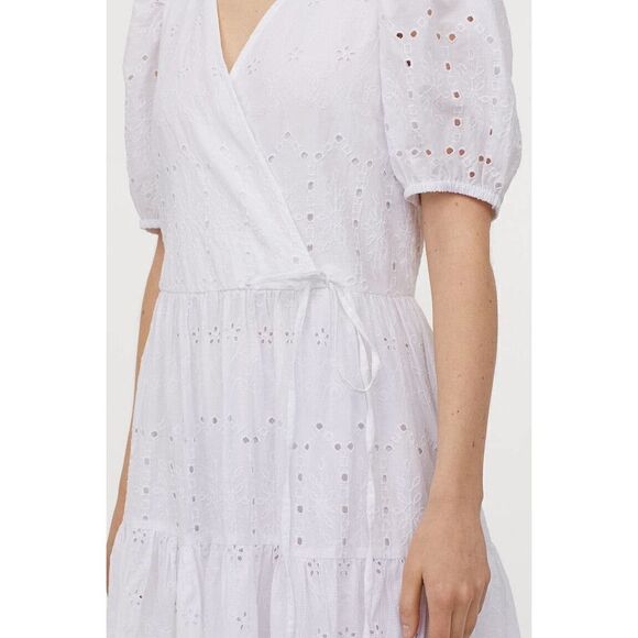 Embroidered Cotton Eyelet Midi White Dress H&M - Picture 4 of 6